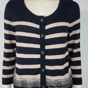 Moth black beige striped semi-sheer back cardigan sweater ladies Medium